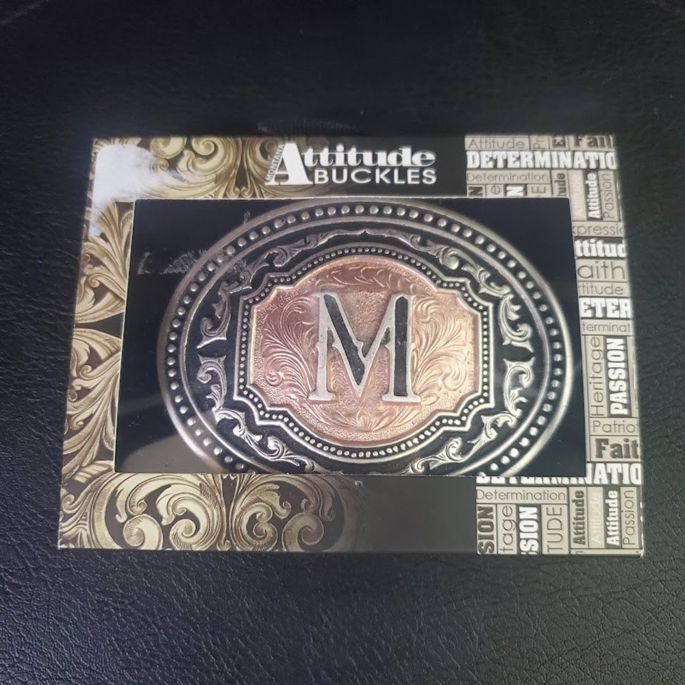 Montana Silversmiths Attitude Initial M Belt Buckle Silver Copper Tone NWT